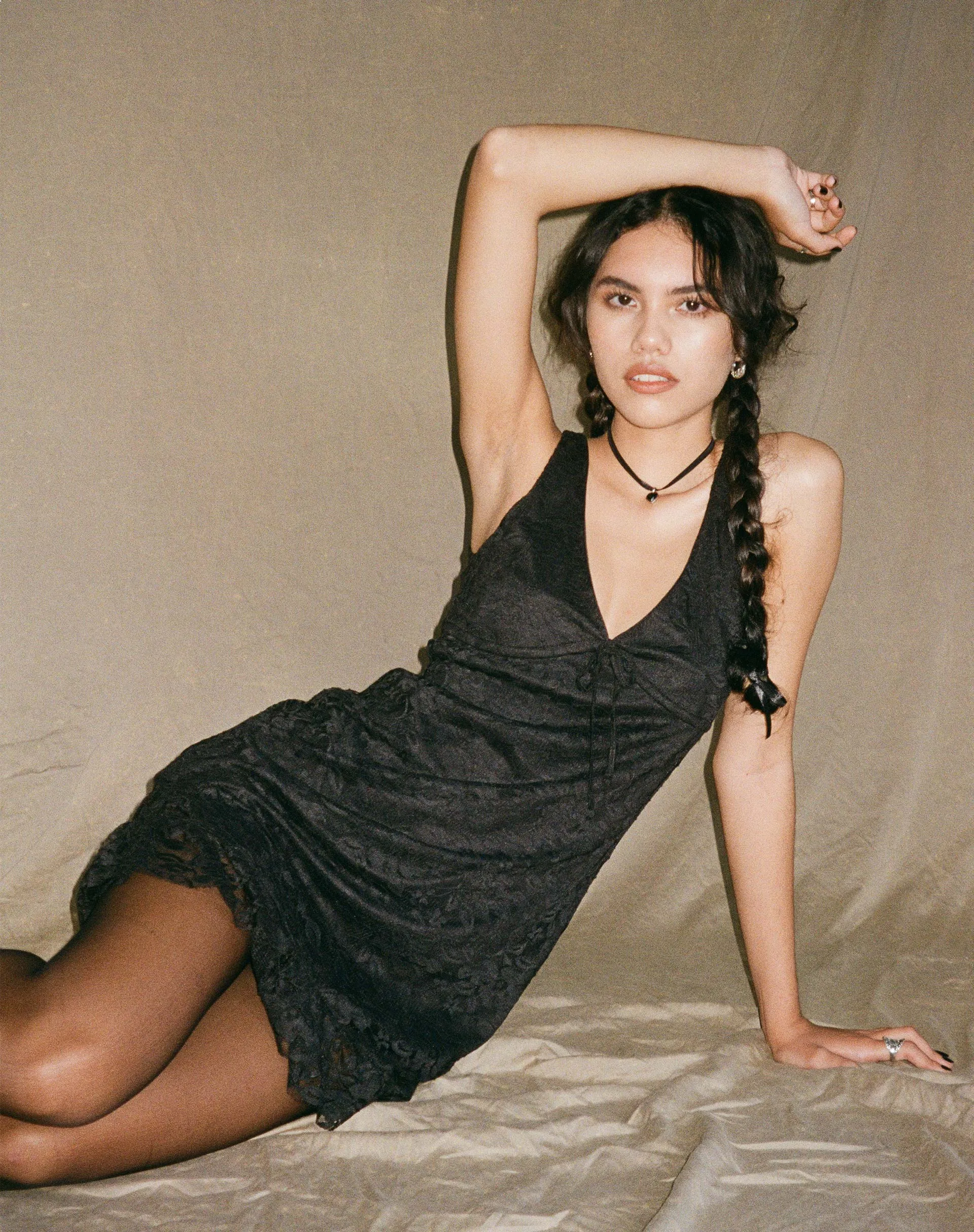 Sandila Mini Dress in Lace Black sold by Motel Rocks product image thumbnail 2