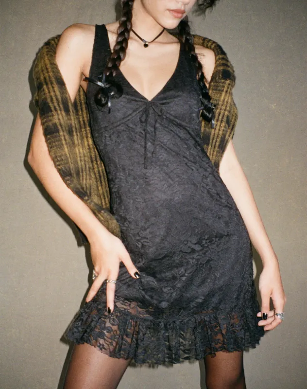 Sandila Mini Dress in Lace Black sold by Motel Rocks
