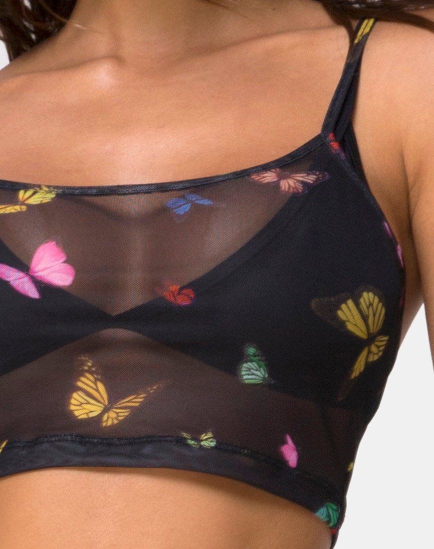 Bliss Crop Top in Mesh Black Butterfly sold by Motel Rocks product image thumbnail 5