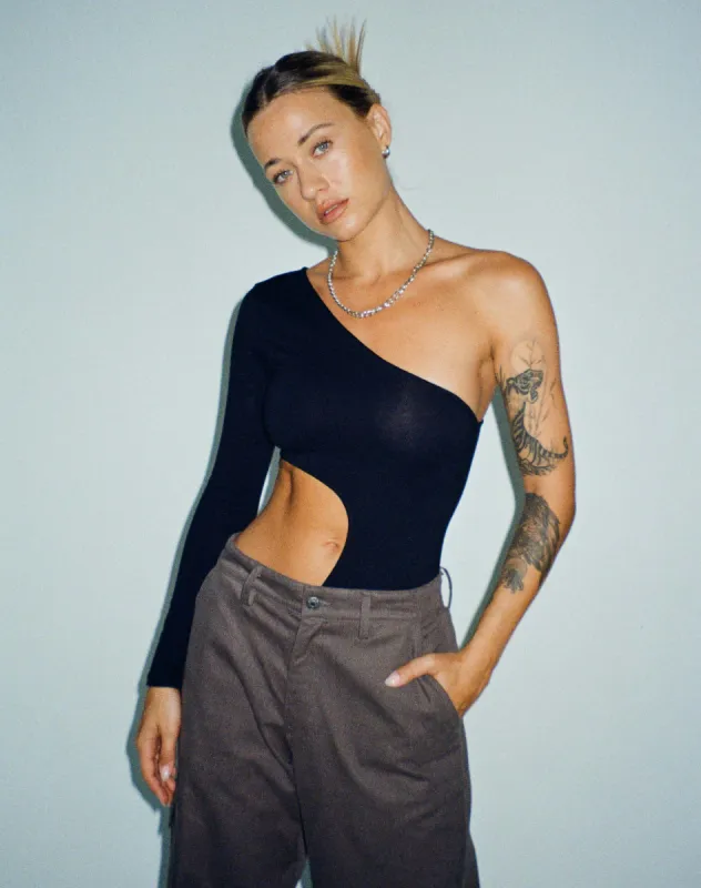Ann Cut Out Bodysuit in Black sold by Motel Rocks