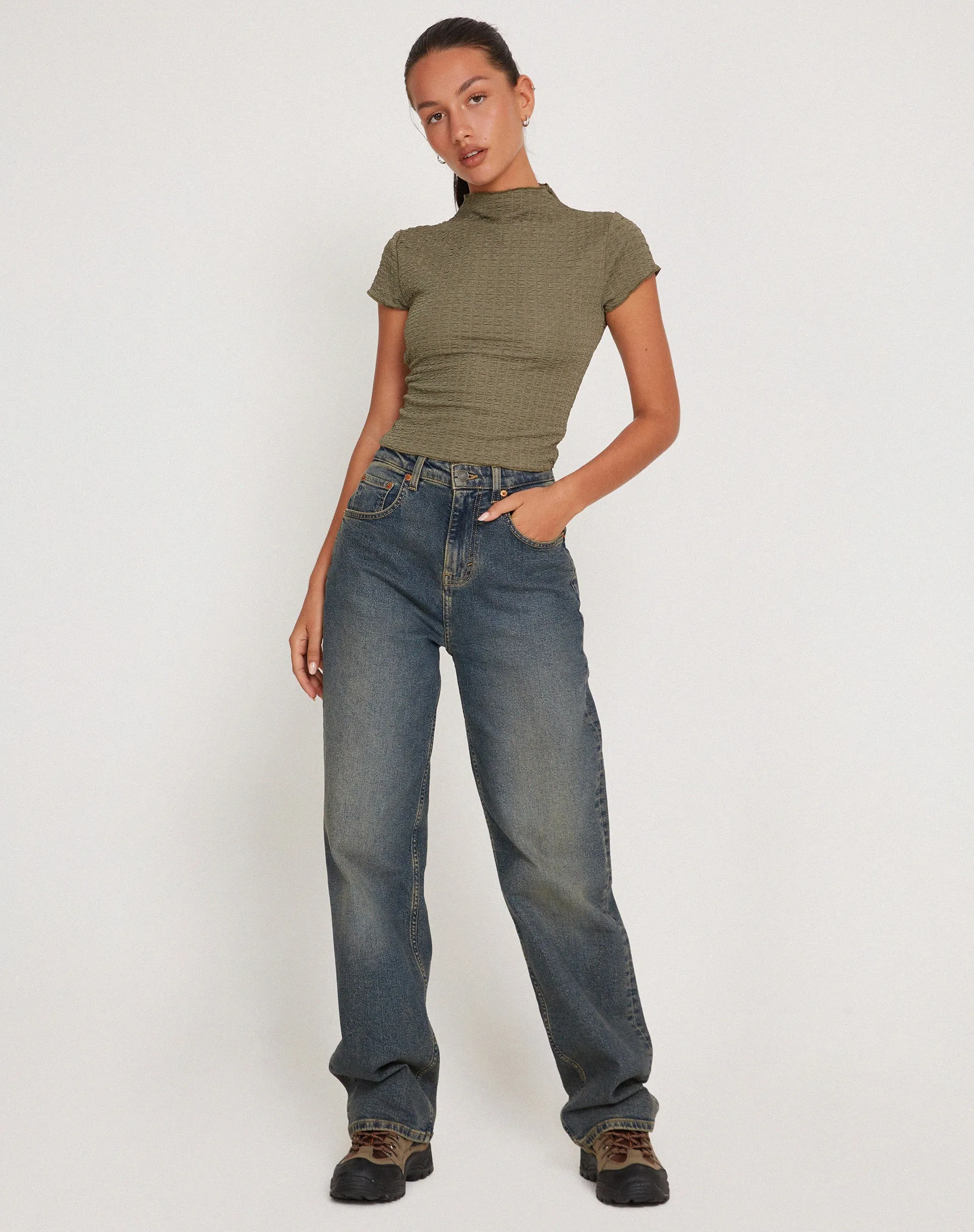 Elton High Neck Top in Khaki sold by Motel Rocks product image thumbnail 5