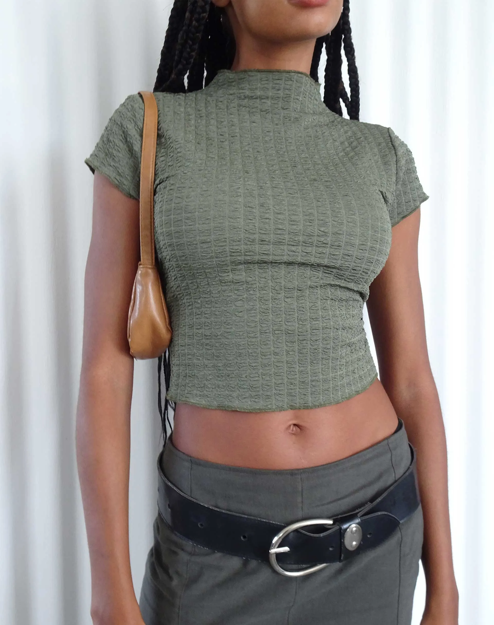 Elton High Neck Top in Khaki sold by Motel Rocks product image thumbnail 2