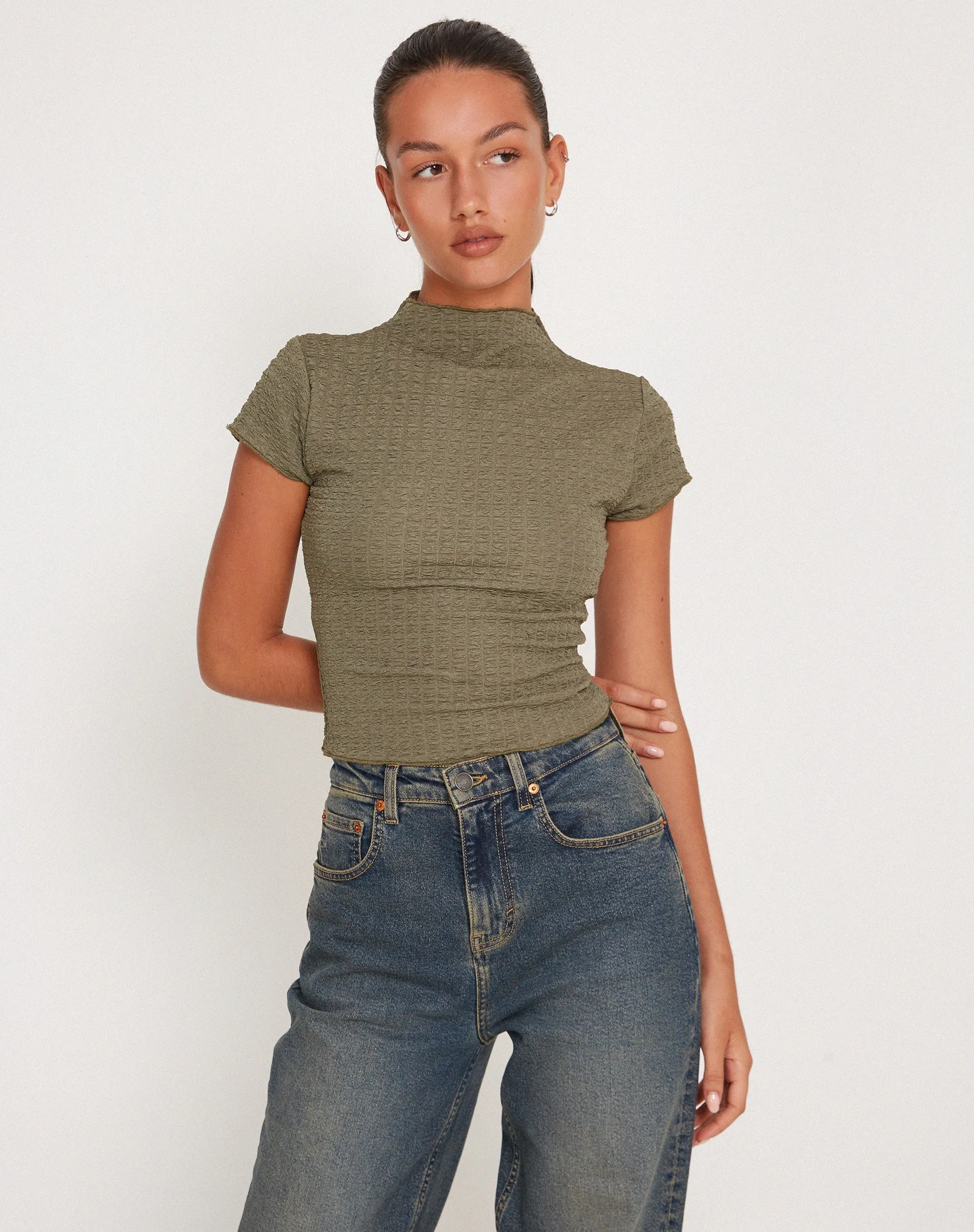 Elton High Neck Top in Khaki sold by Motel Rocks product image thumbnail 4