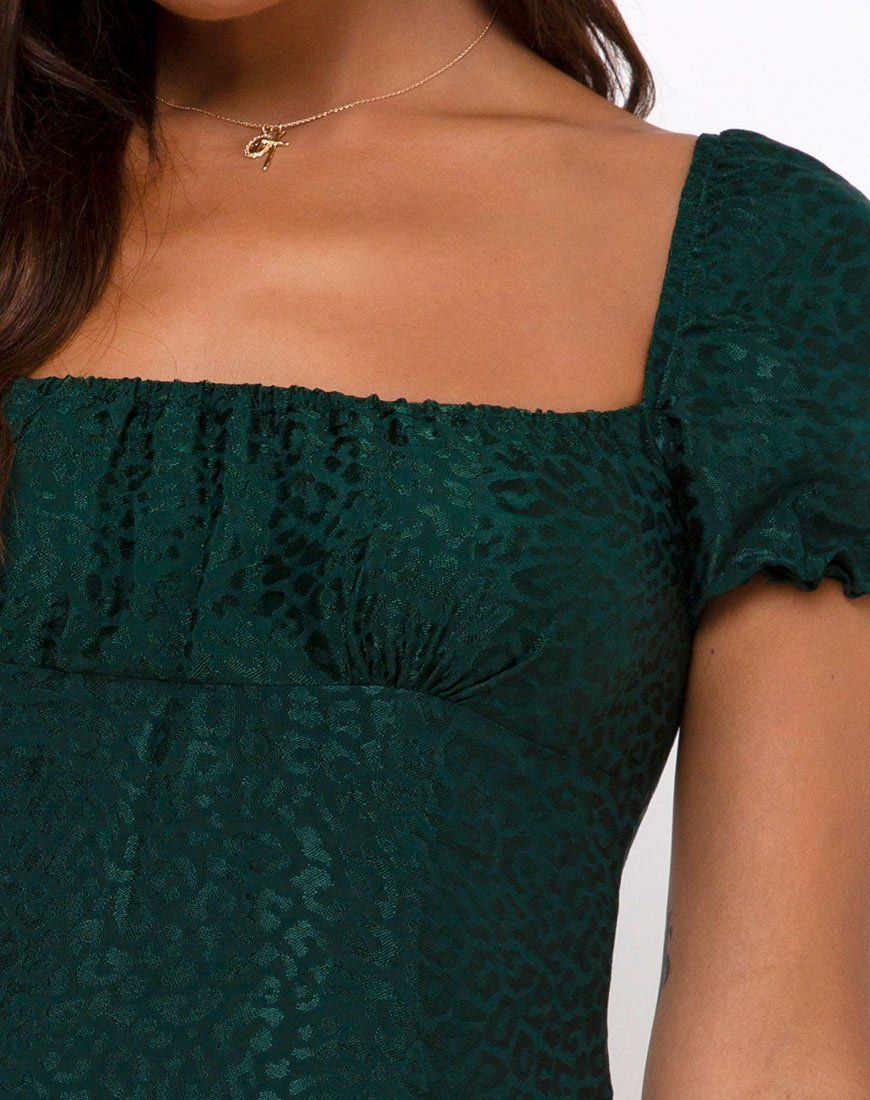 Lonma Mini Dress in Satin Cheetah Forest Green sold by Motel Rocks product image thumbnail 5