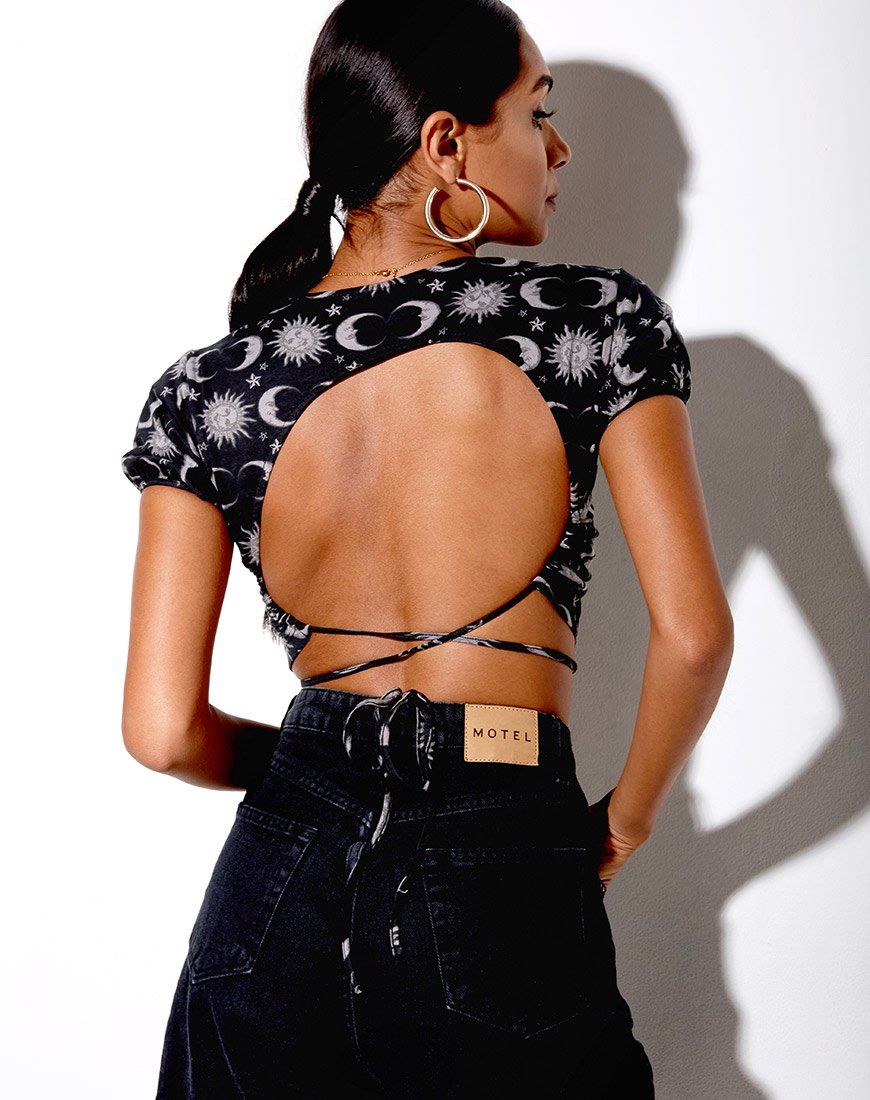 Tasya Crop Top in Moonlight Black sold by Motel Rocks