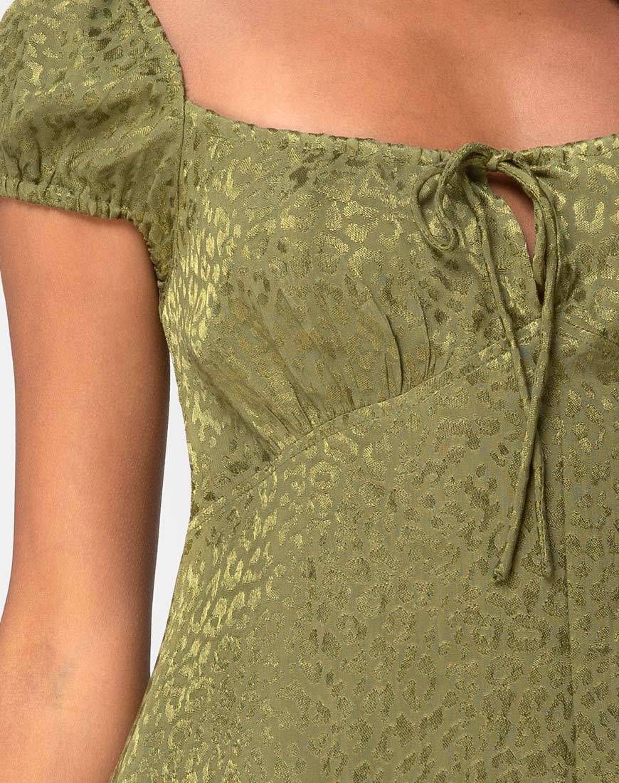 Gaval Mini Dress in Satin Cheetah Khaki sold by Motel Rocks product image thumbnail 5