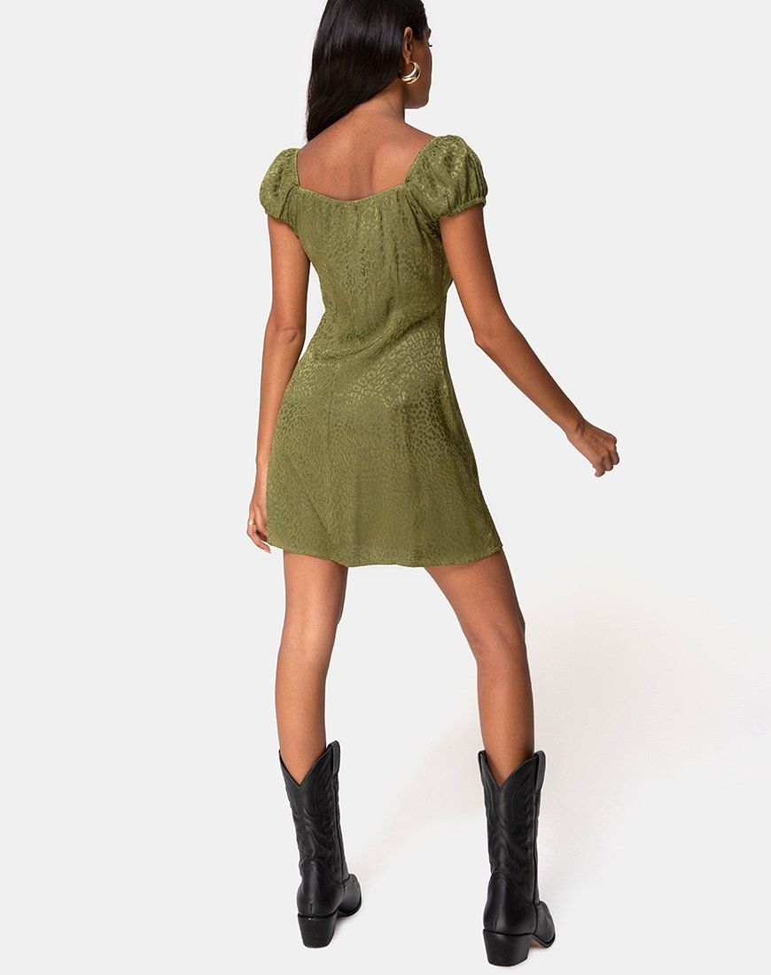 Gaval Mini Dress in Satin Cheetah Khaki sold by Motel Rocks product image thumbnail 4