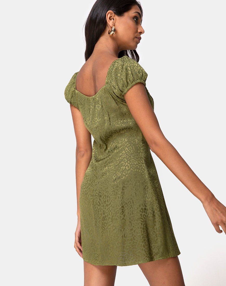 Gaval Mini Dress in Satin Cheetah Khaki sold by Motel Rocks product image thumbnail 2