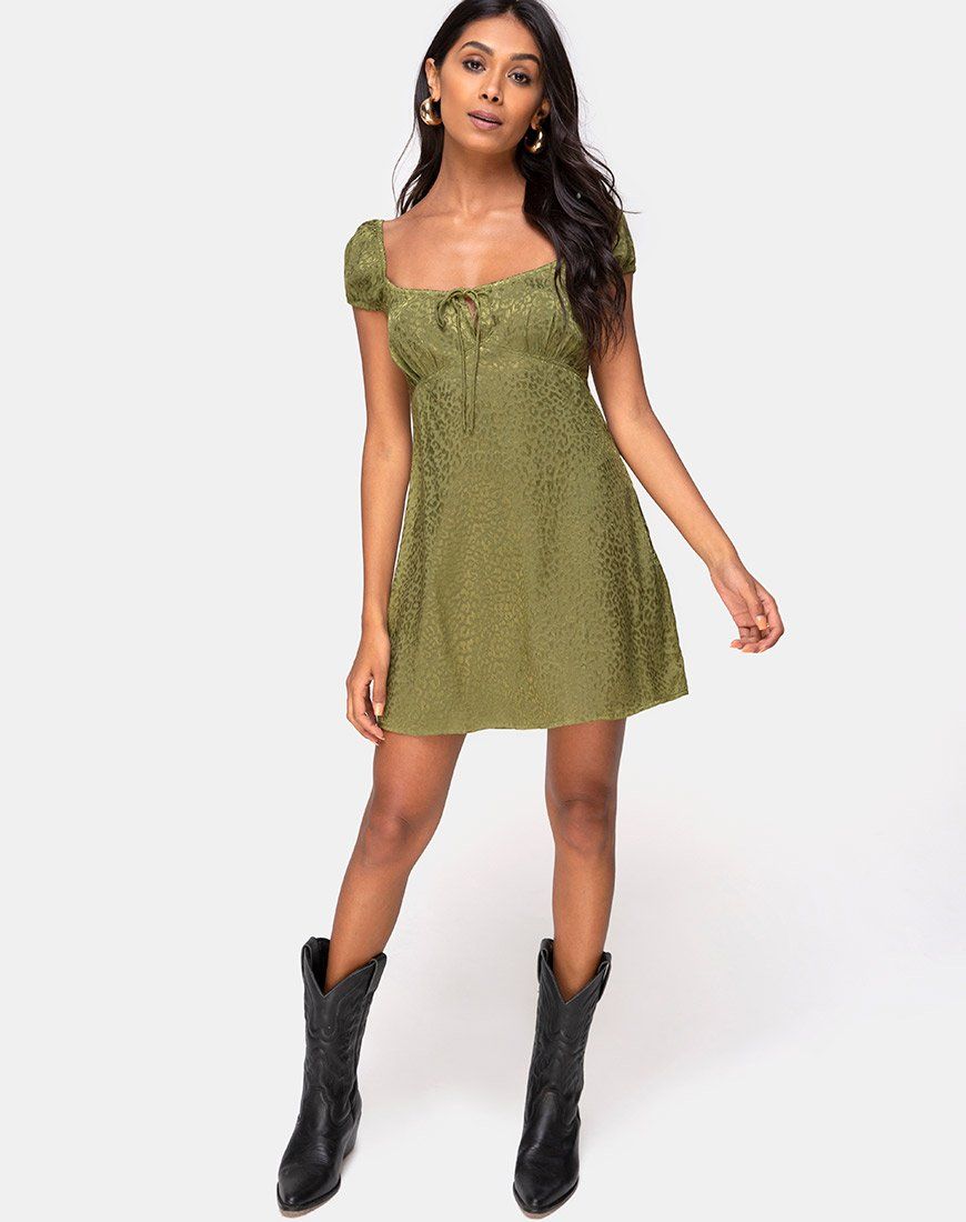 Gaval Mini Dress in Satin Cheetah Khaki sold by Motel Rocks product image thumbnail 3