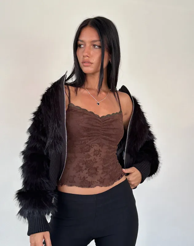 Noira Cami Top in Romantic Rose Flock Brown sold by Motel Rocks