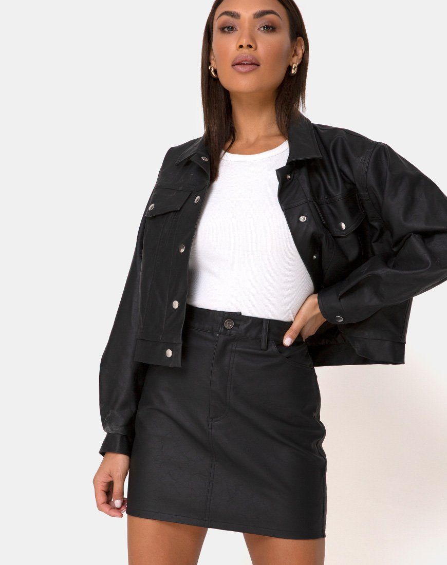 Mori Skirt in PU Black sold by Motel Rocks