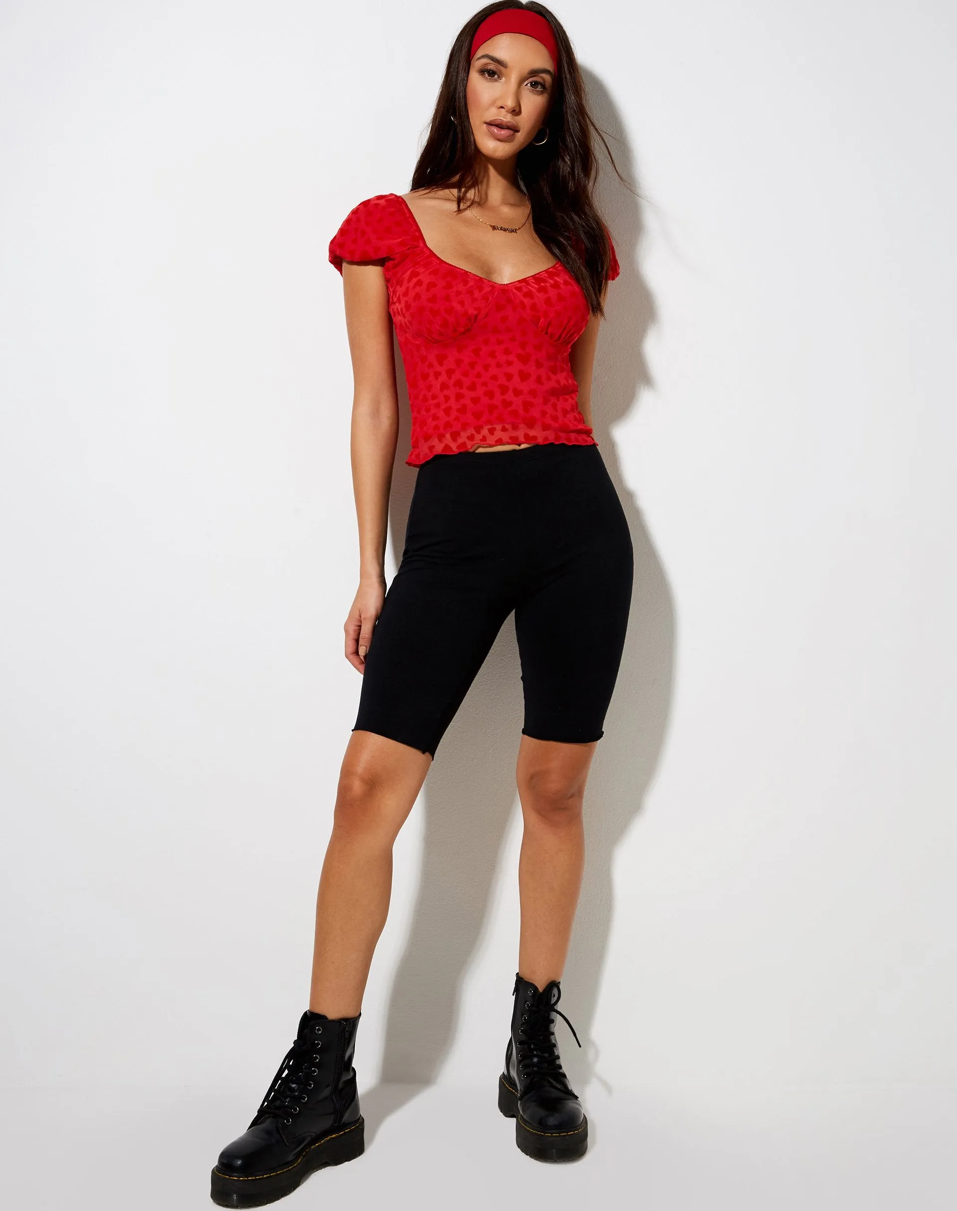 Glasty Crop Top in Red Mesh Red Heart Flock sold by Motel Rocks product image thumbnail 4
