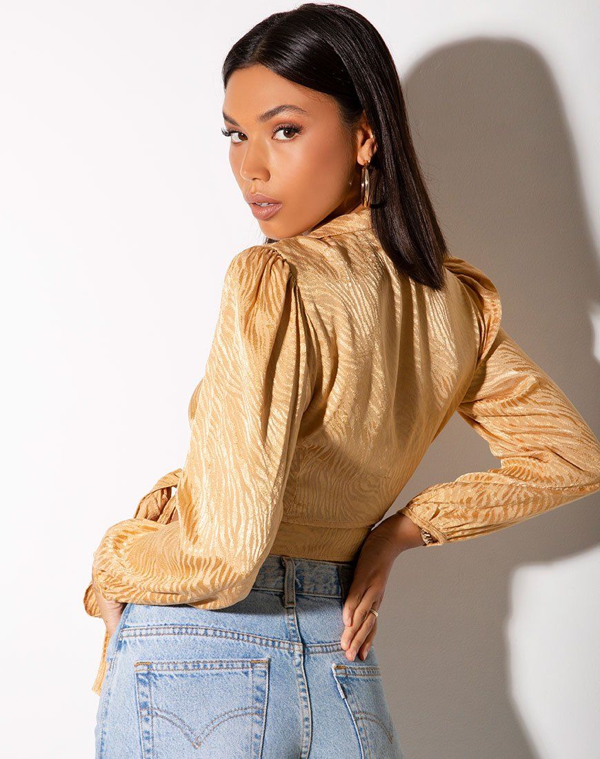 Briza Crop Top in Satin Zebra Caramel sold by Motel Rocks product image thumbnail 2