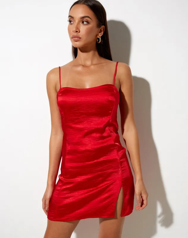 Zenda Mini Dress in Satin Red sold by Motel Rocks