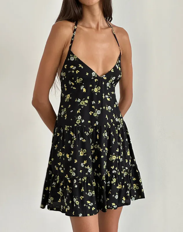 Siskana Mini Dress in Lemon and Lime Black made by Motel Rocks