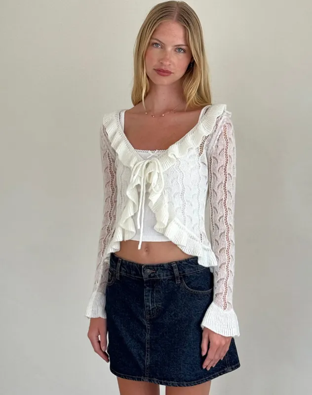 Kenira Cardigan in Pointelle Knit Birch Cream sold by Motel Rocks