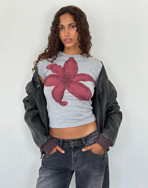 Sutin Tee in Grey Marl Painted Flower Graphic sold by Motel Rocks
