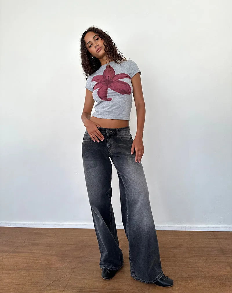 Sutin Tee in Grey Marl Painted Flower Graphic sold by Motel Rocks product image thumbnail 5