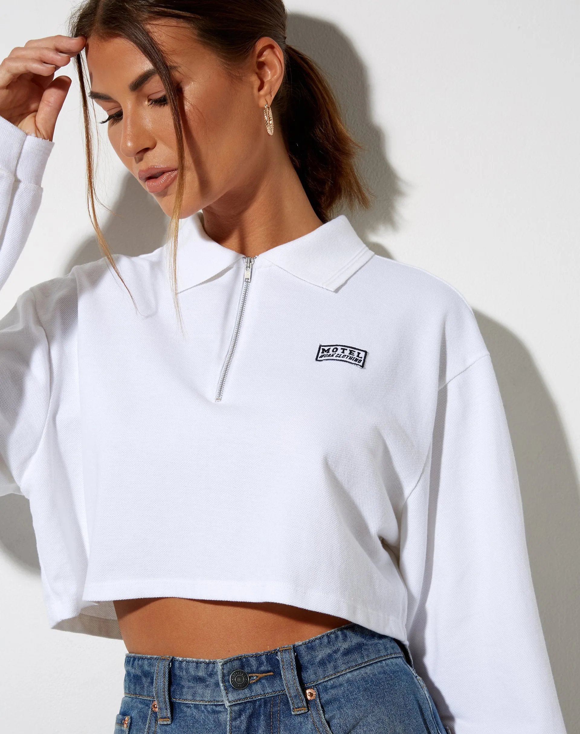 Gandi Crop Top in White with Motel Work Clothing Label sold by Motel Rocks product image thumbnail 3