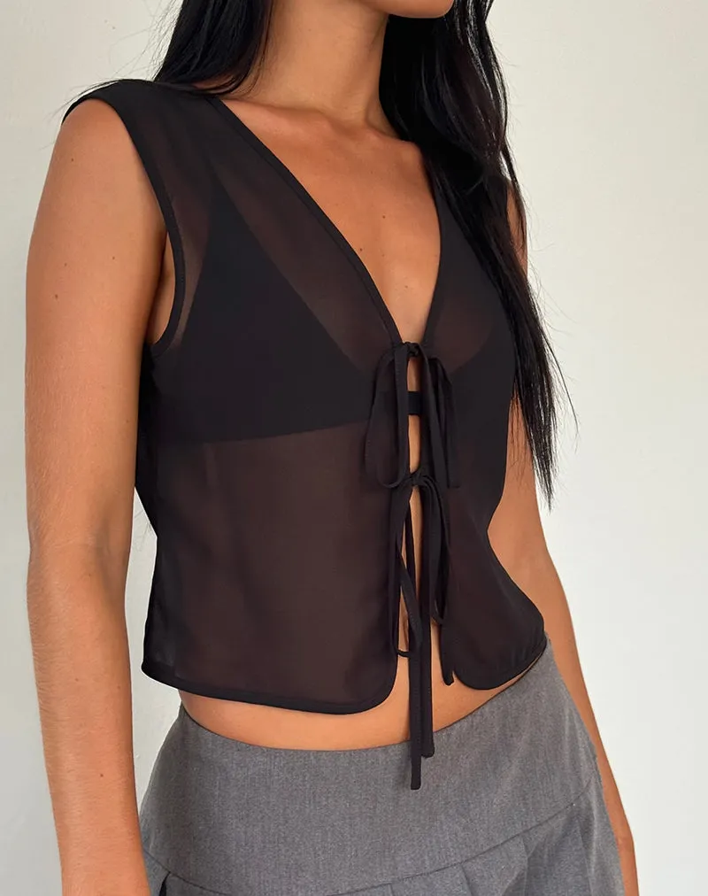 Kayve Tie Front Top in Chiffon Black sold by Motel Rocks product image thumbnail 4