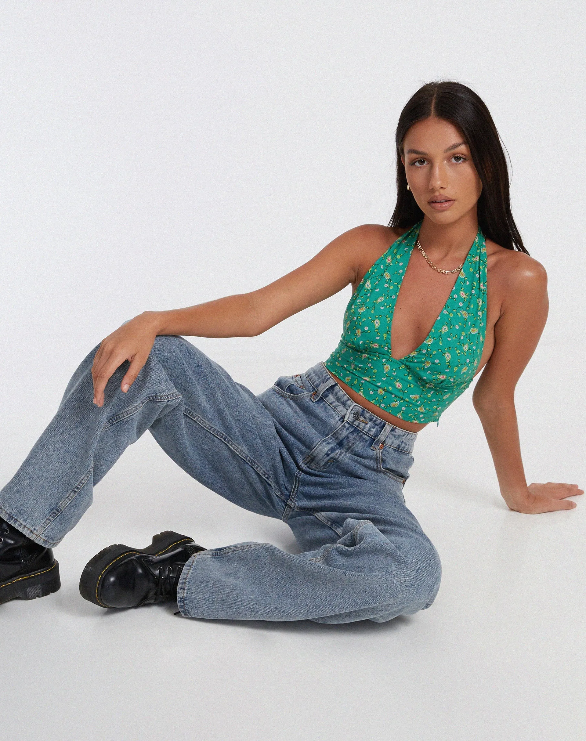 Nanda Crop Top in Paisley Fun Green sold by Motel Rocks product image thumbnail 3