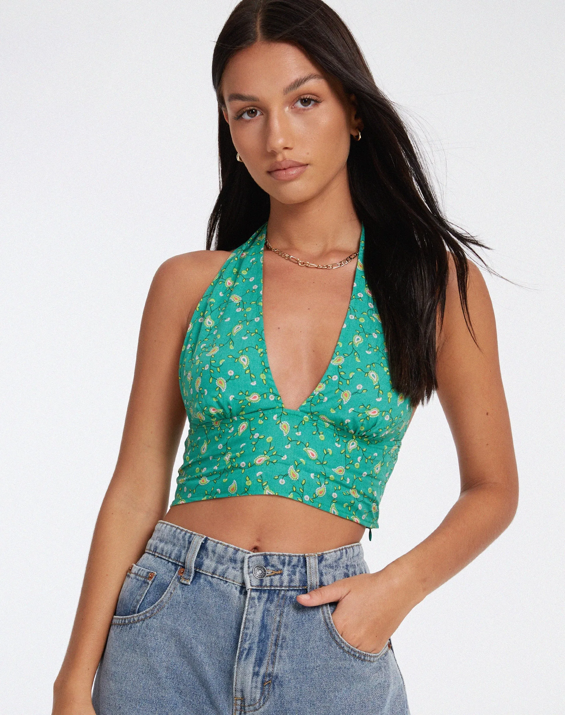 Nanda Crop Top in Paisley Fun Green sold by Motel Rocks product image thumbnail 2