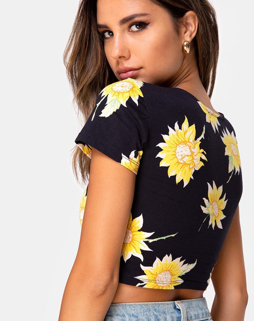Tindy Crop Top in Sunny Days Black sold by Motel Rocks product image thumbnail 2