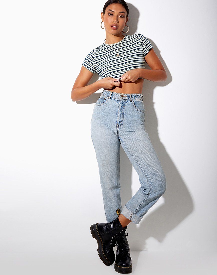 Tindy Crop Top in Dark Green Light Green and White sold by Motel Rocks product image thumbnail 3