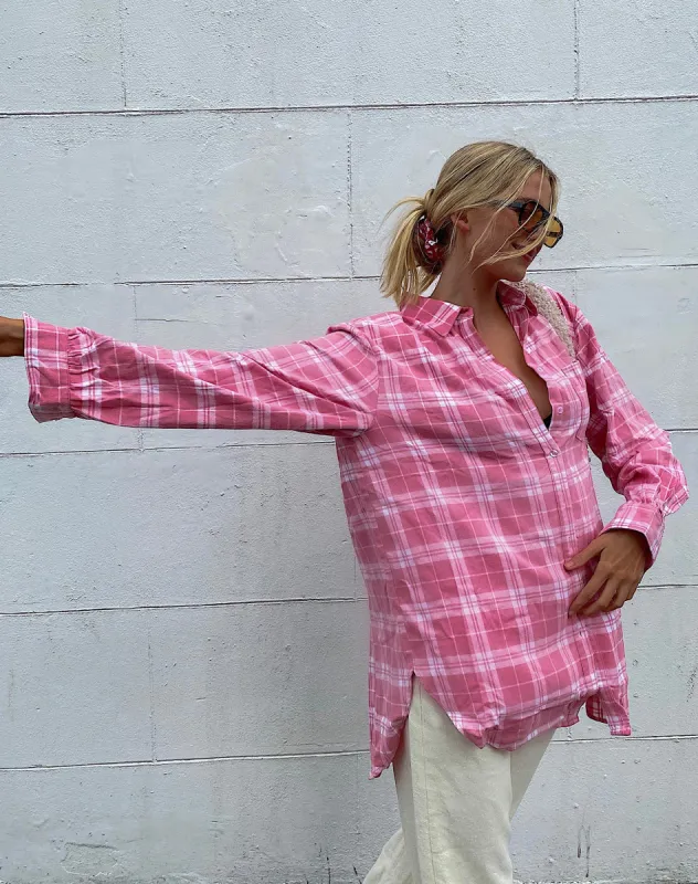 Gane Shirt in Check Pink White sold by Motel Rocks