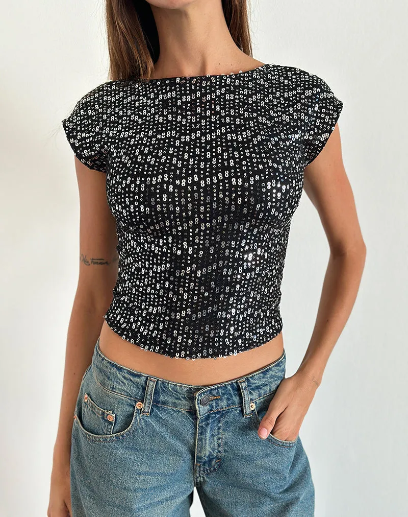 Erika Backless Top in Black Gauzy Sequin sold by Motel Rocks product image thumbnail 4