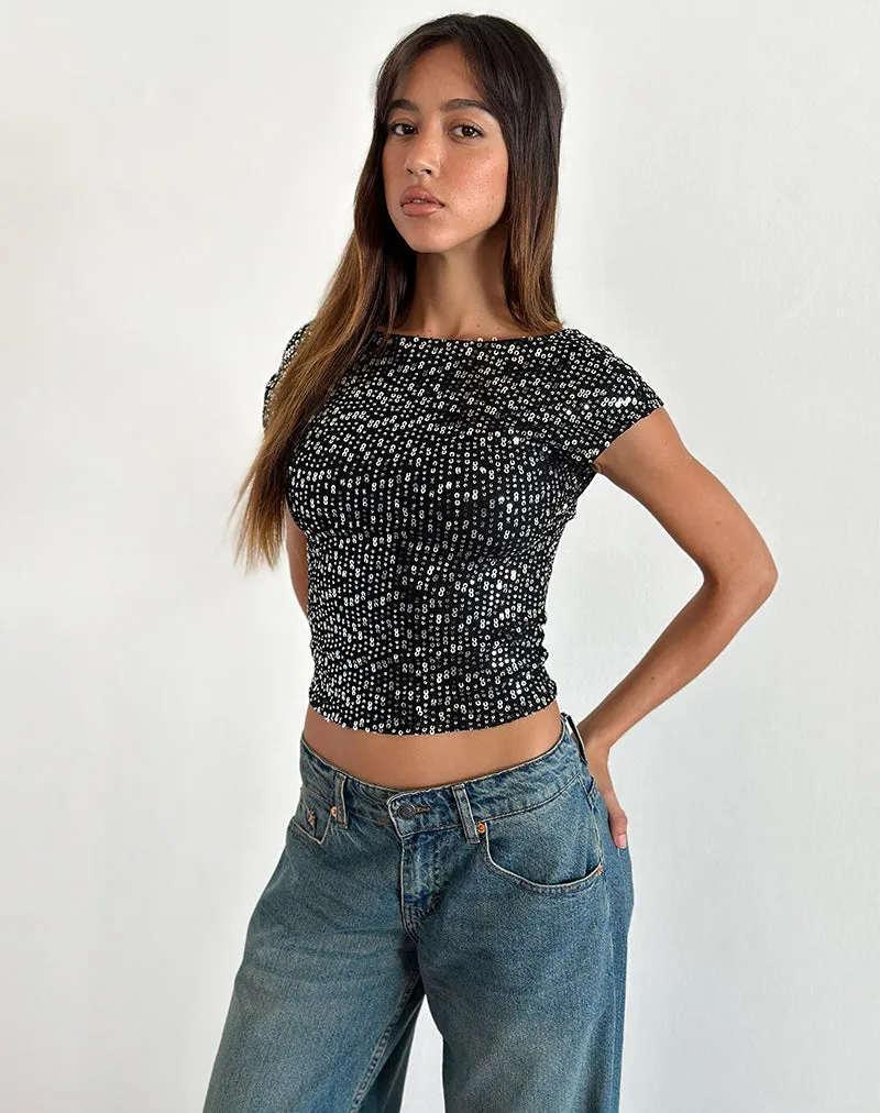 Erika Backless Top in Black Gauzy Sequin sold by Motel Rocks