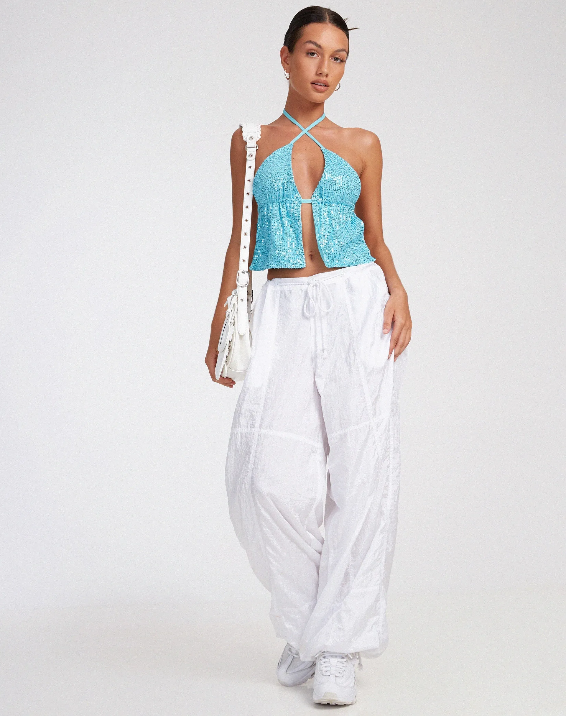 Runita Halter Top in Drape Sequin Blue sold by Motel Rocks product image thumbnail 3