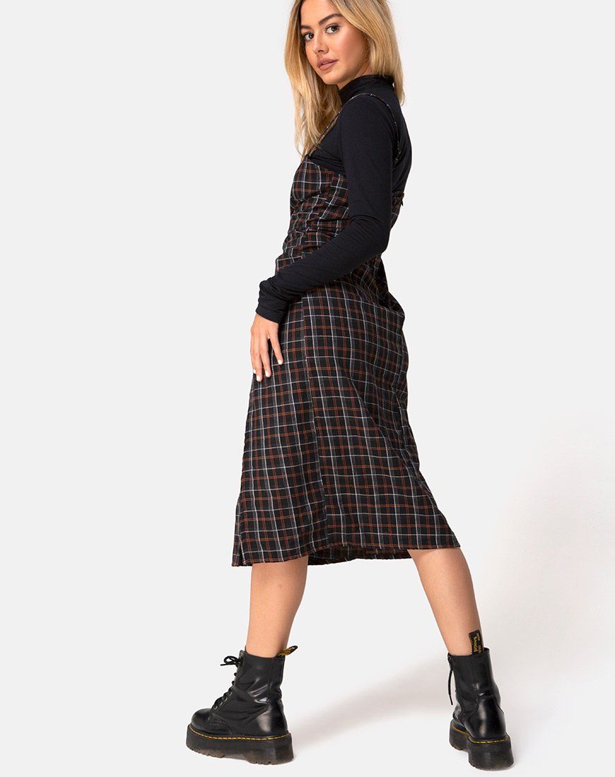 Kaoya Midi Dress in Check Black and Orange sold by Motel Rocks product image thumbnail 2