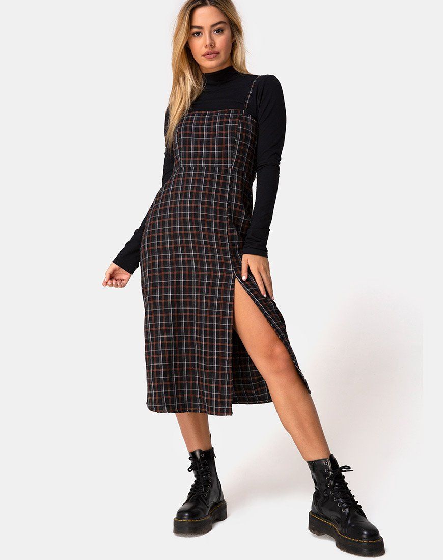 Kaoya Midi Dress in Check Black and Orange sold by Motel Rocks product image thumbnail 3