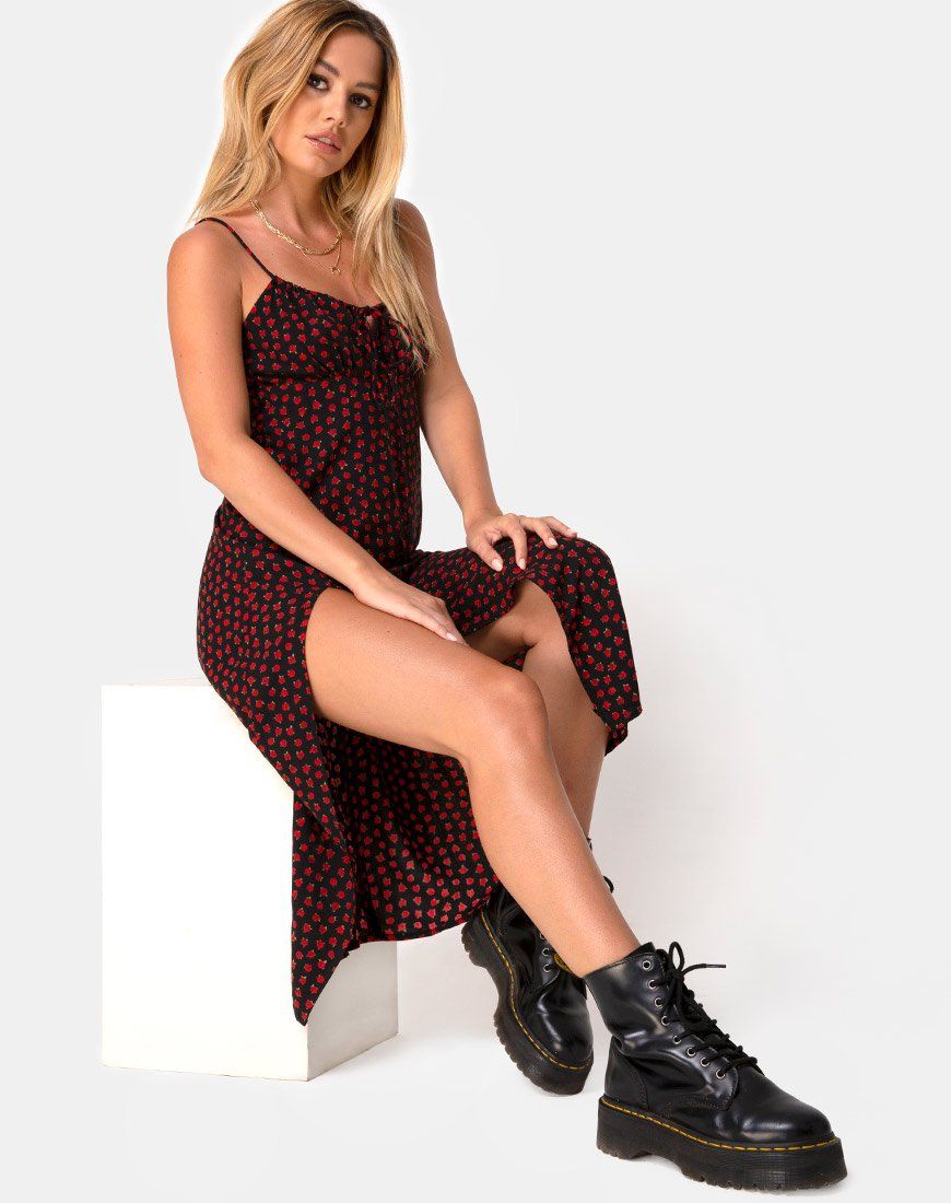 Cypress Midi Dress in Dotty Rose Red sold by Motel Rocks product image thumbnail 3