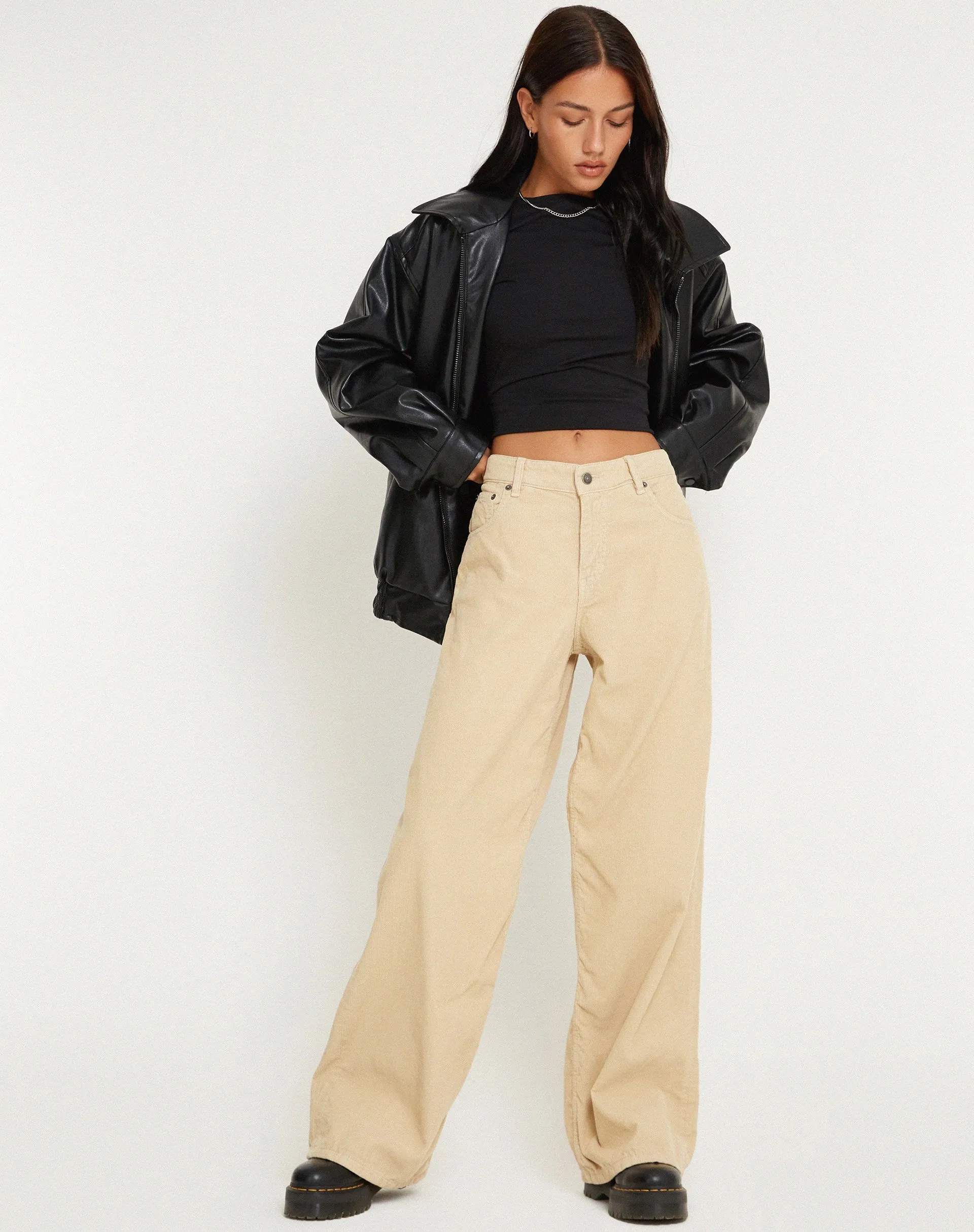 Roomy Extra Wide Low Rise Jeans in Cord Light Tan sold by Motel Rocks product image thumbnail 3
