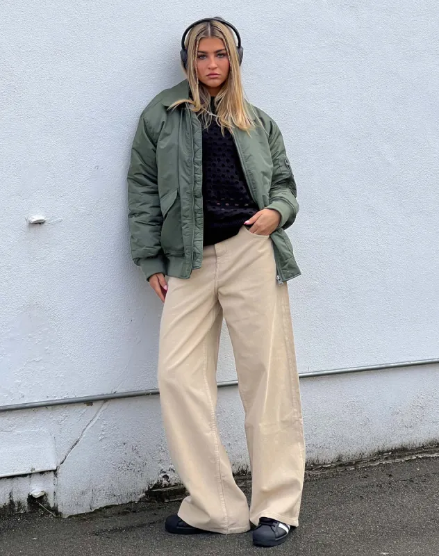 Roomy Extra Wide Low Rise Jeans in Cord Light Tan sold by Motel Rocks