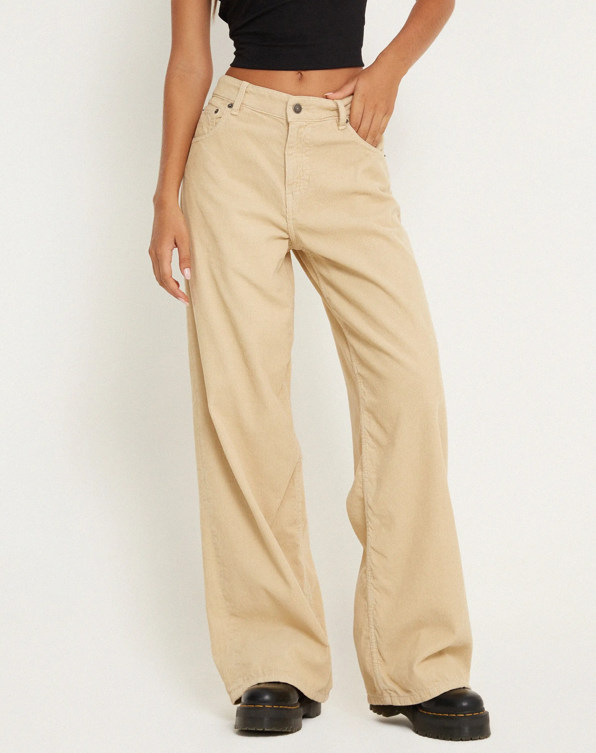 Roomy Extra Wide Low Rise Jeans in Cord Light Tan sold by Motel Rocks product image thumbnail 5
