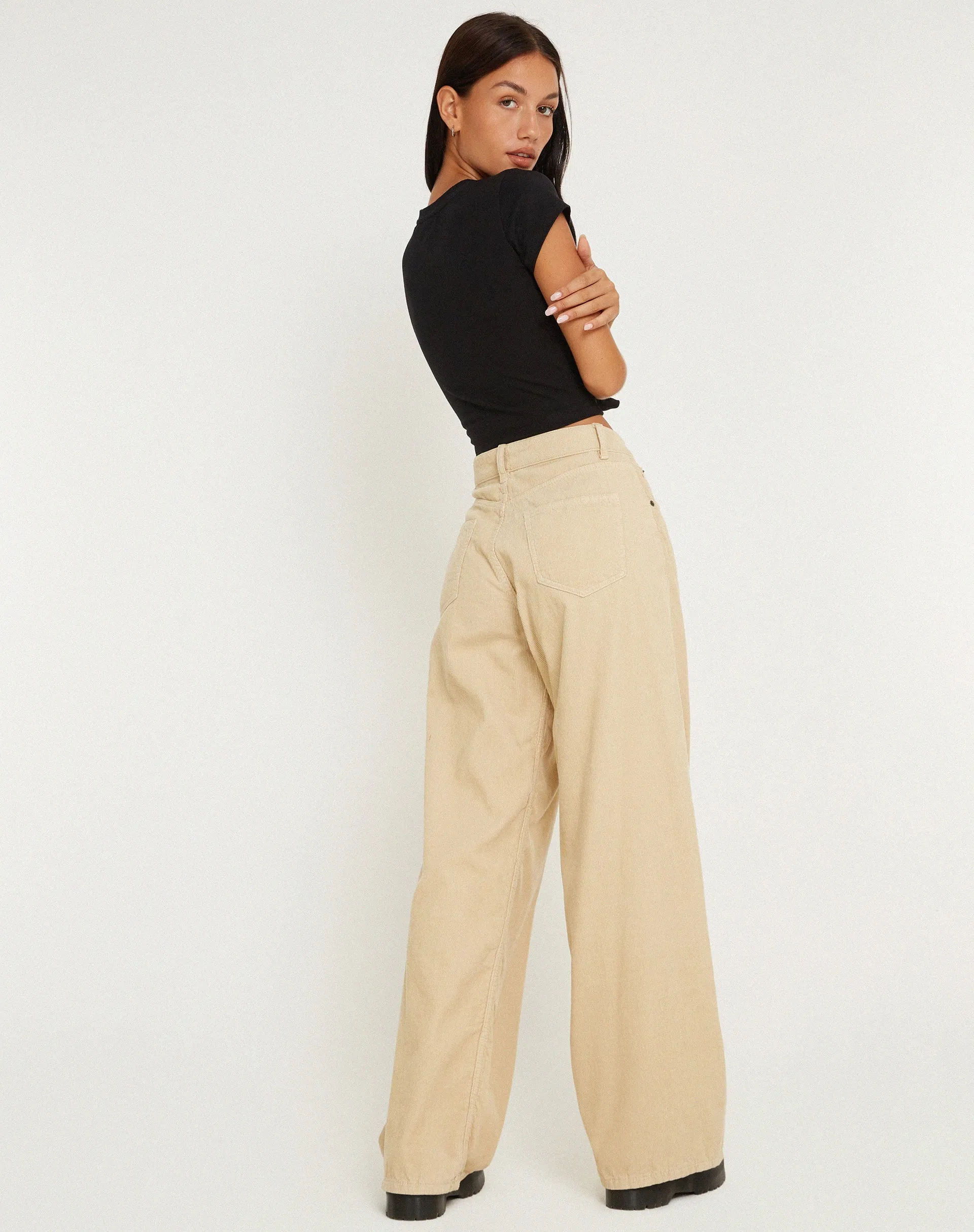 Roomy Extra Wide Low Rise Jeans in Cord Light Tan sold by Motel Rocks product image thumbnail 4