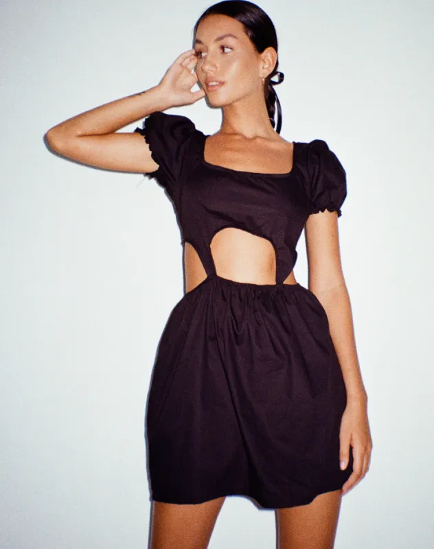 Brynlie Mini Dress in Poplin Black sold by Motel Rocks