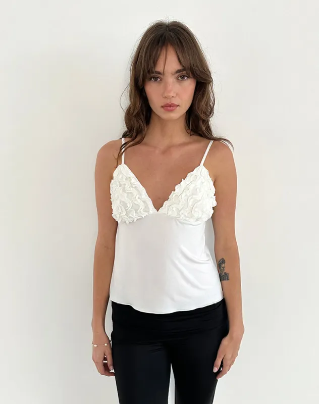 Gio Ruffle Cami Top in Slinky Ivory sold by Motel Rocks