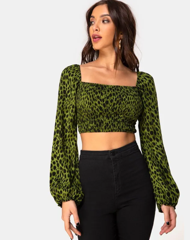 Elina Top in Cheetah Khaki sold by Motel Rocks