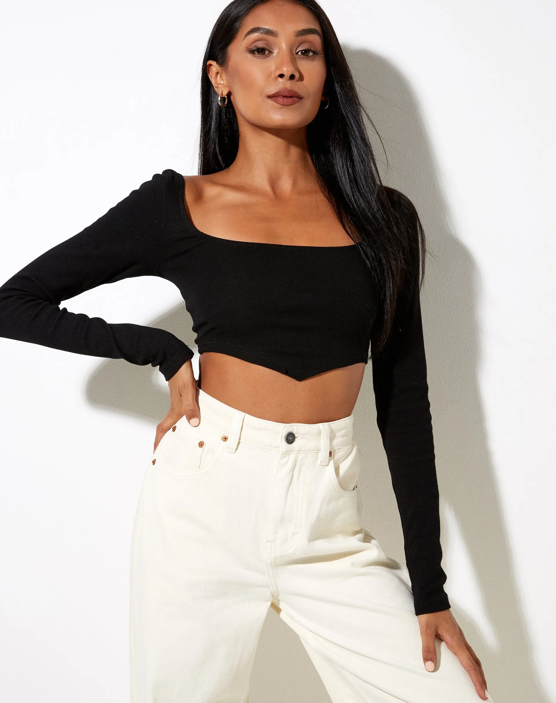 Gadze Crop Top in Rib Black sold by Motel Rocks product image thumbnail 2