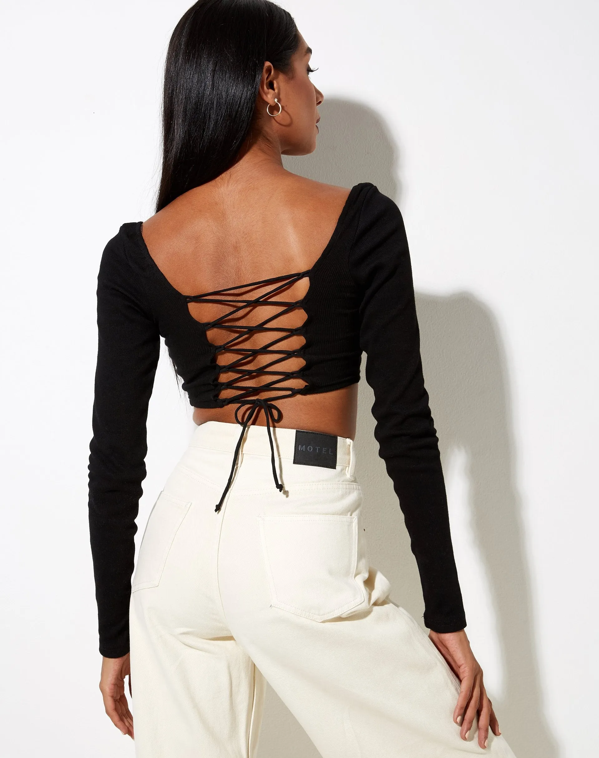 Gadze Crop Top in Rib Black sold by Motel Rocks