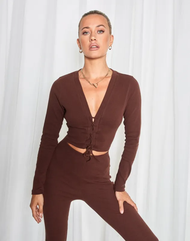 Delona Long Sleeve Top in Brown sold by Motel Rocks