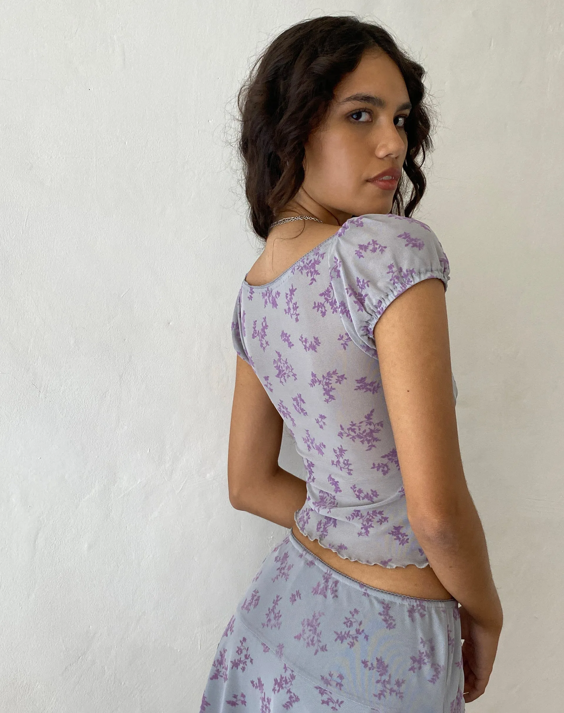 Lorenne Sweetheart Mesh Top in Purple Botanist Flock sold by Motel Rocks product image thumbnail 3
