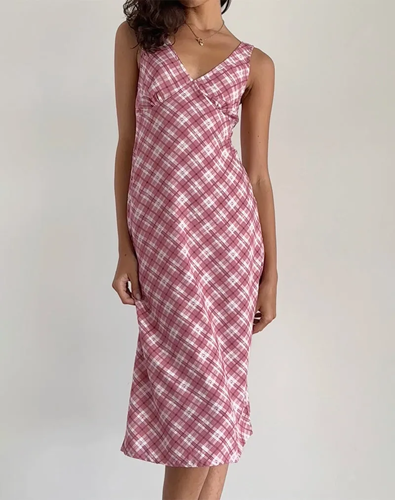 Liva Midi Dress in Pink Tartan sold by Motel Rocks