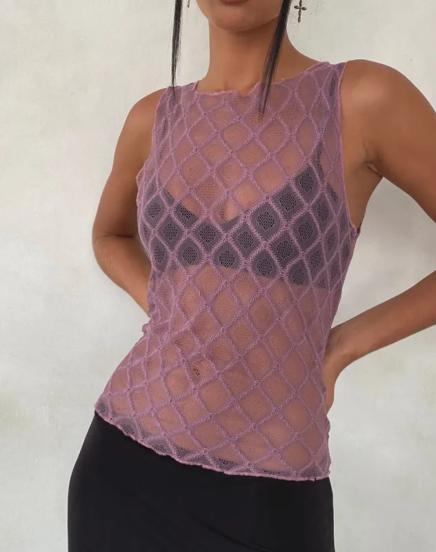 Maloe Lace Patterned Tank Top in Mauve sold by Motel Rocks