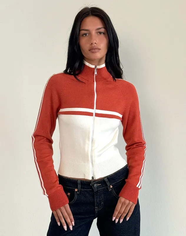 Talya Jacket in Panel Red with White sold by Motel Rocks