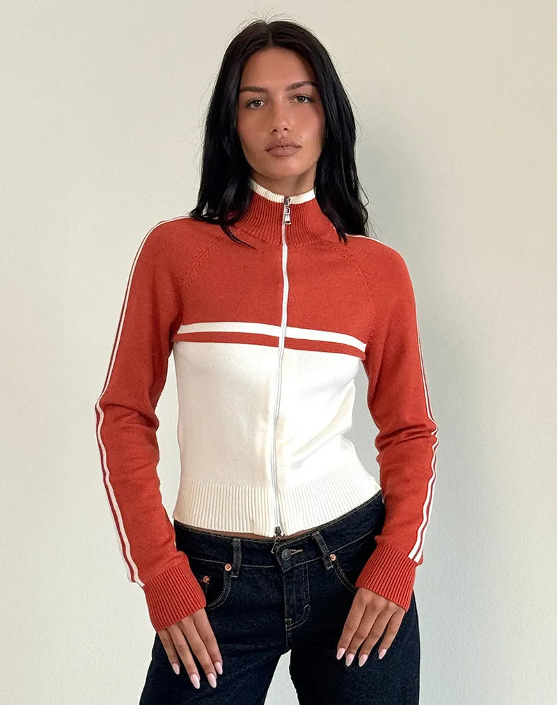 Talya Jacket in Panel Red with White sold by Motel Rocks
